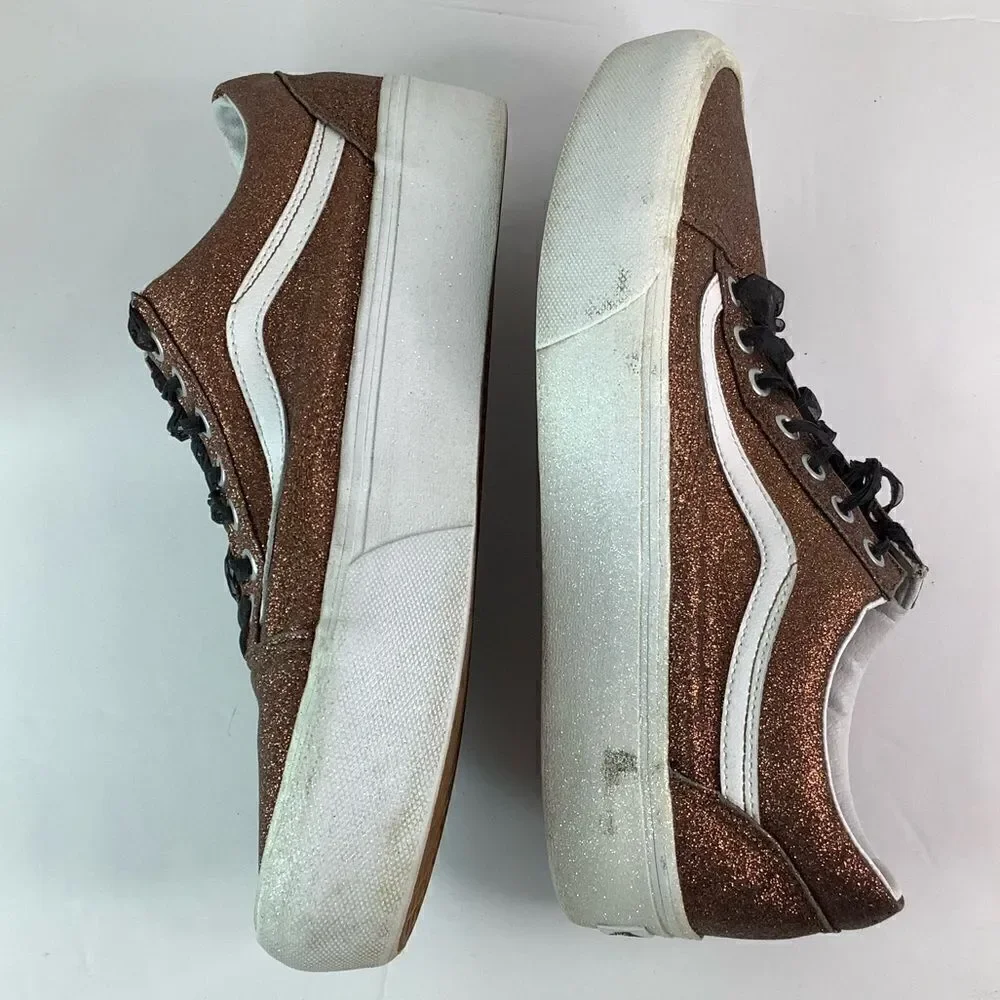 VANS Old Skool Skate Shoe Sparkle Glitter Brown Bronze Unisex Sz men 10/women 12